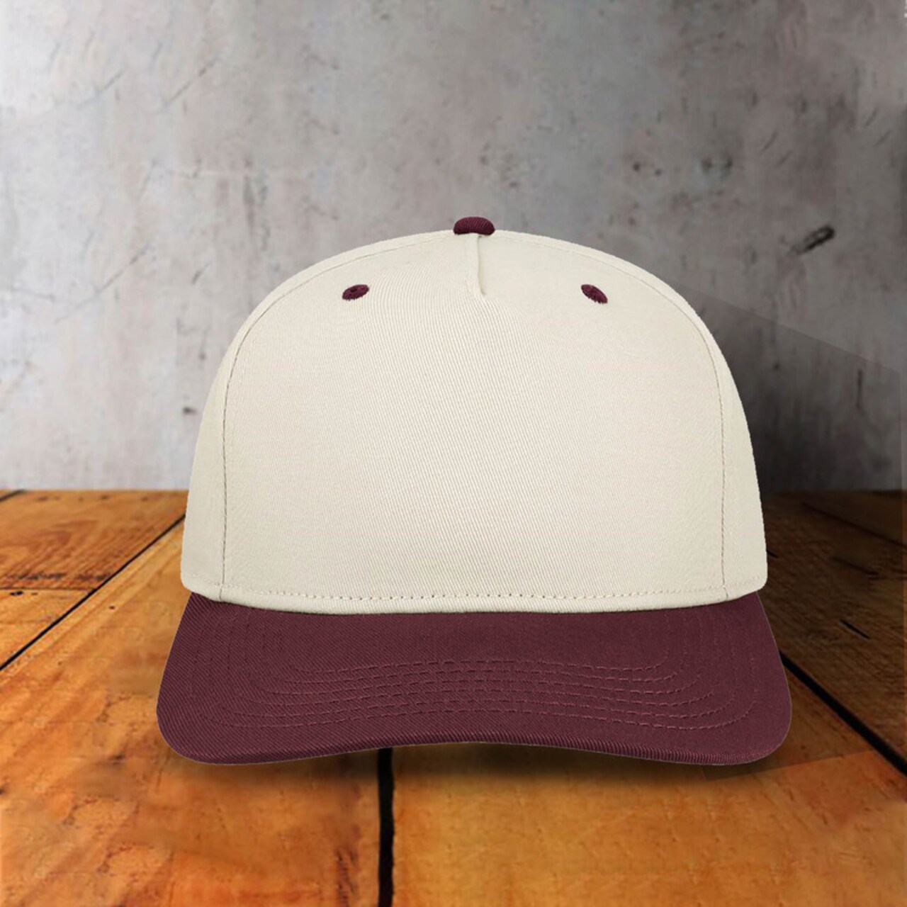 1 Count Heritage Twill Cap Mid Profile Five Panel Cotton with Contrast Eyelets Button